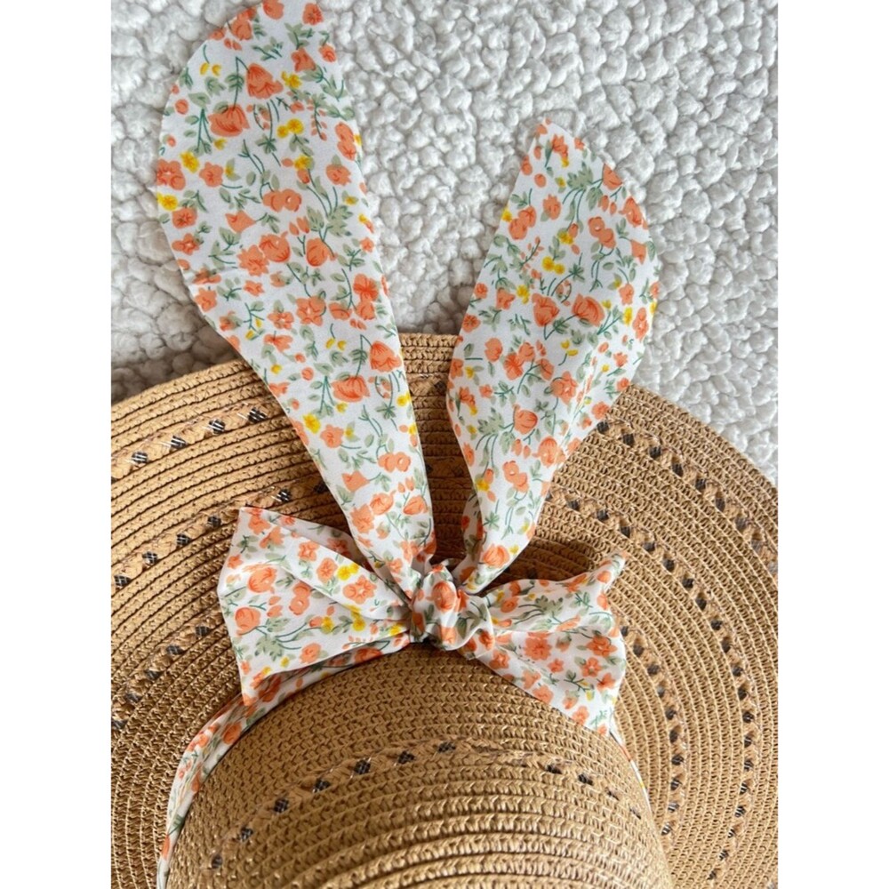 Marcus Adler NY Wide Brim Straw Sun Hat with Floral Scarf Band - Picture 3 of 11